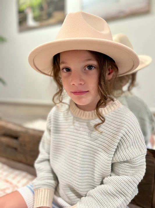 kids wide brim fedora hat | cream