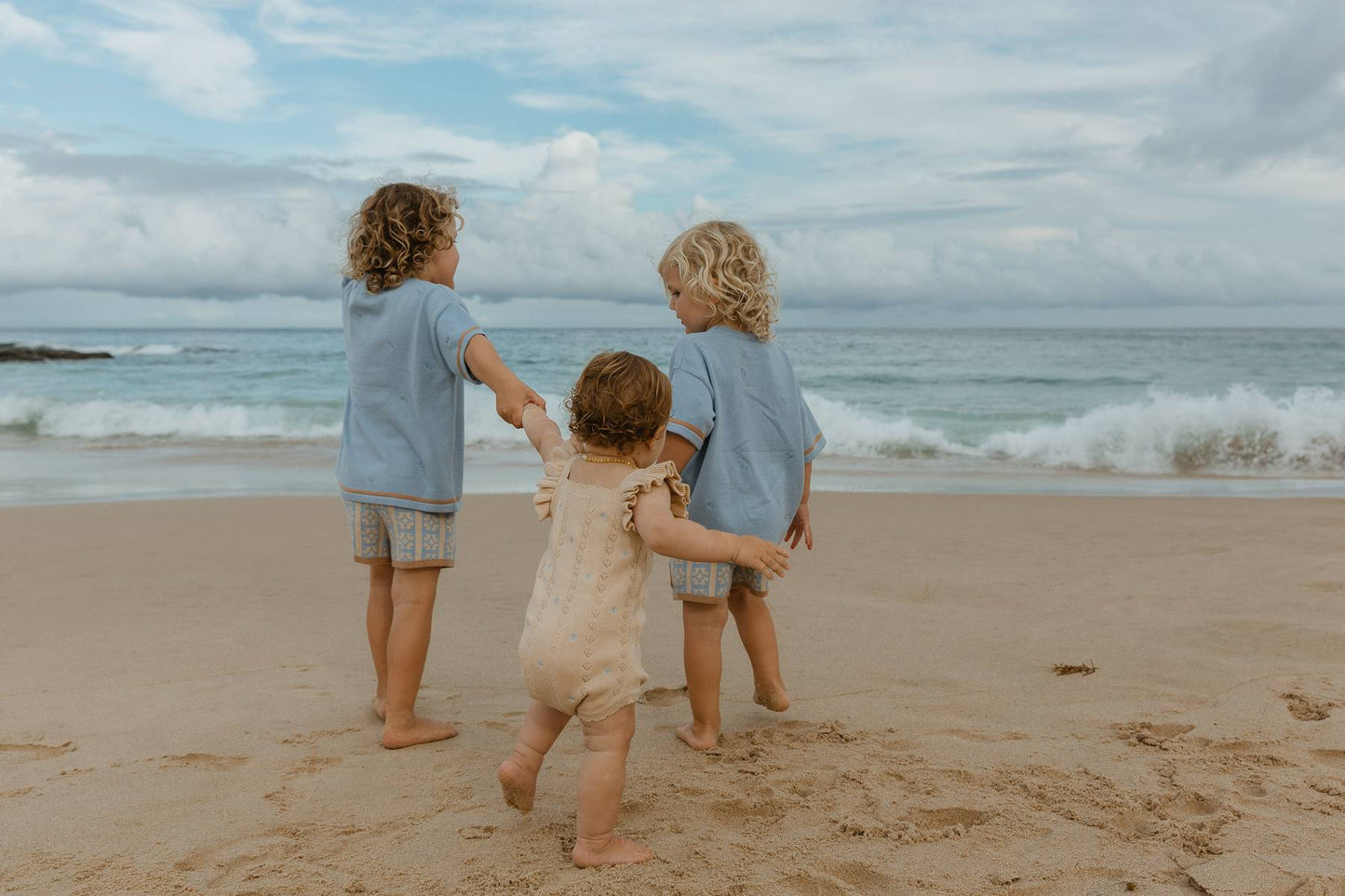 Sienna Ruffle Knit Pointelle Romper | Coastal Beige | WYLDE. Wylde. Clothing for Kids