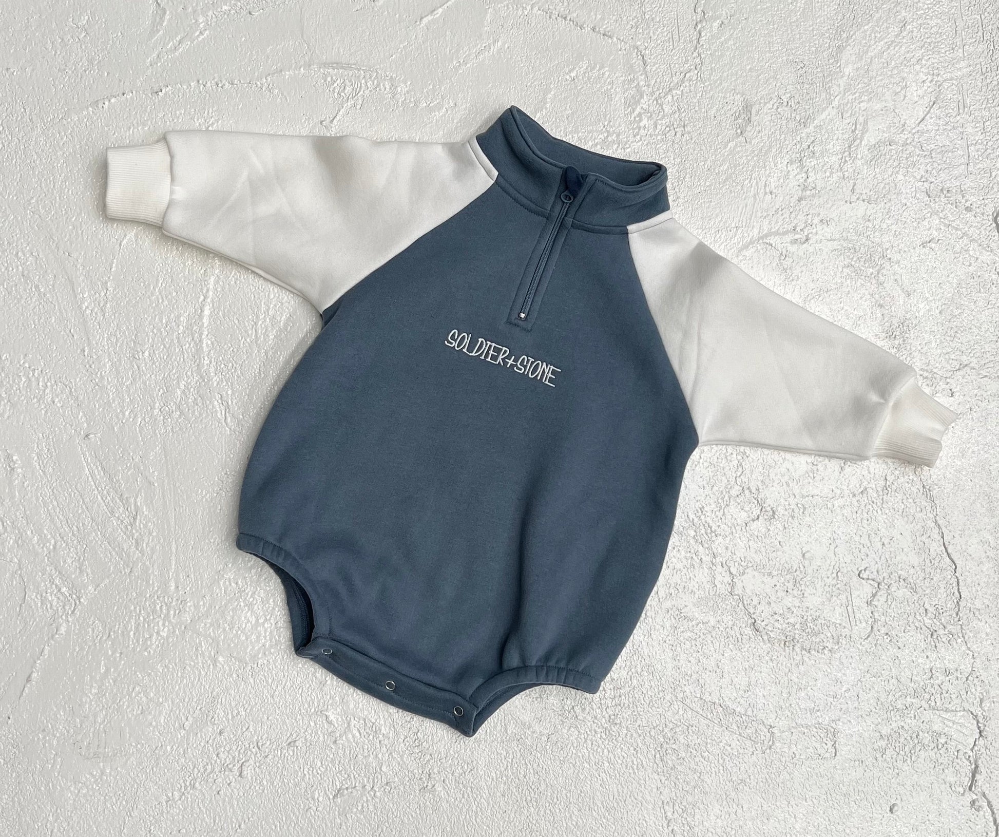Two Toned Romper- Blue / White Soldier & Stone