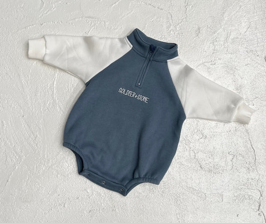 Two Toned Romper- Blue / White Soldier & Stone
