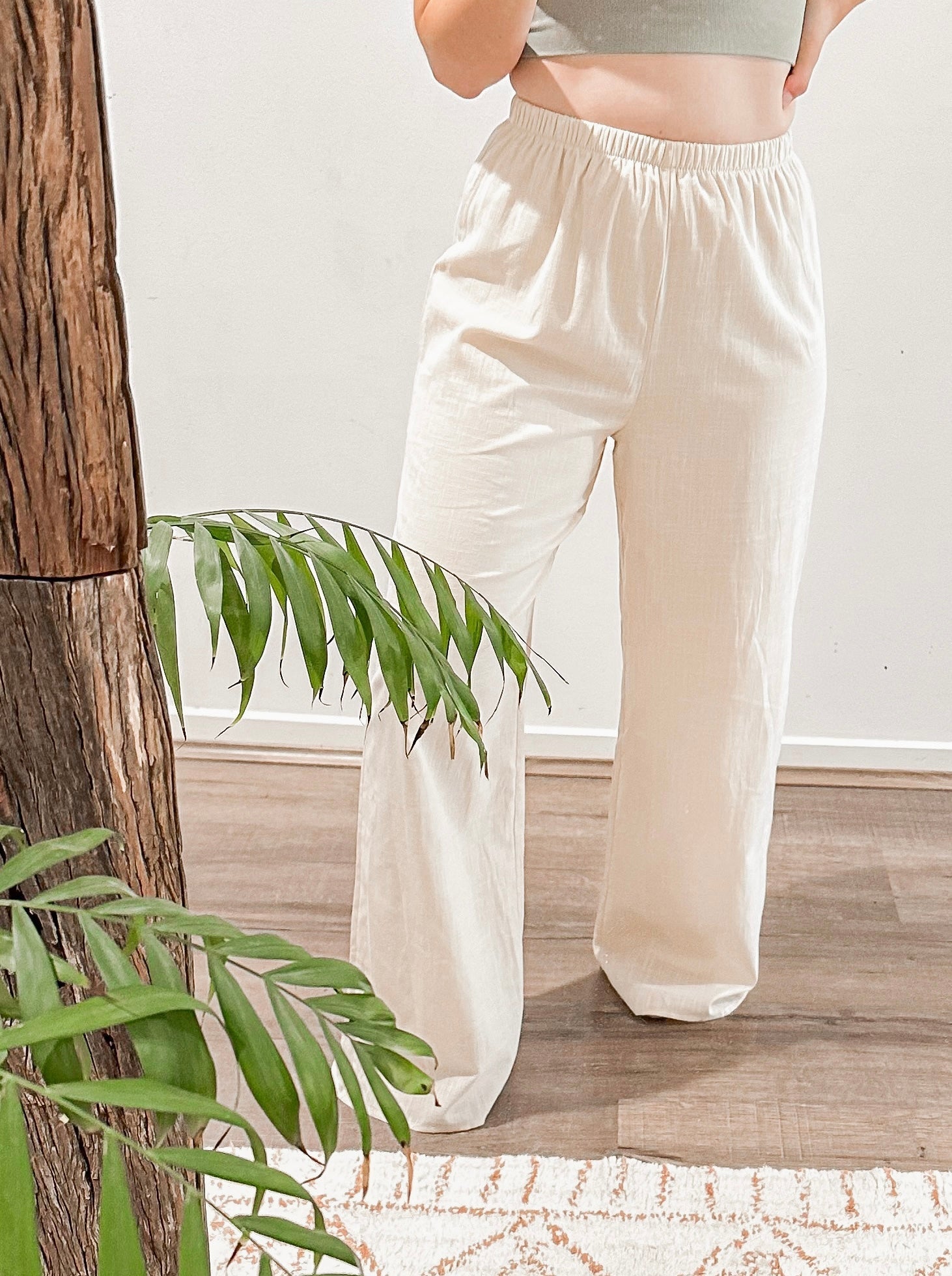 Beige Linen Wide leg Pants  | By Frankie wyldeclothing