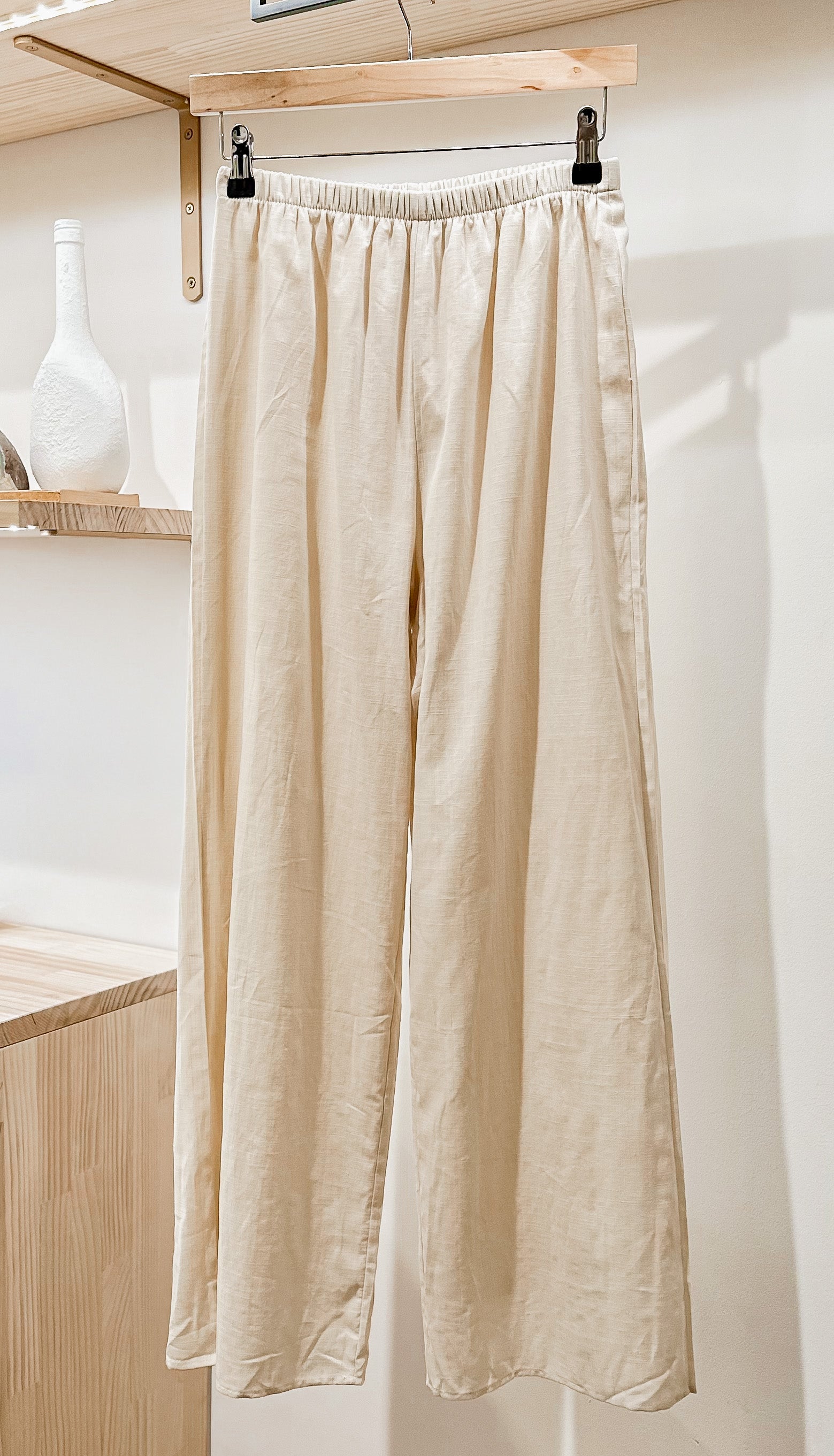 Beige Linen Wide leg Pants  | By Frankie wyldeclothing
