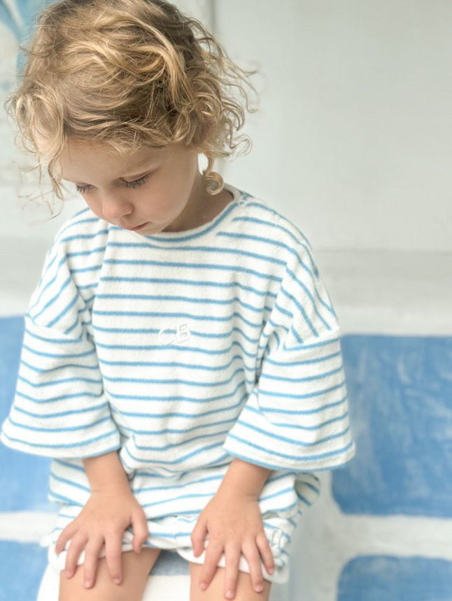 Terry Toweling Stripe Tee - Blue - CINNAMON BABY Cinnamon Baby