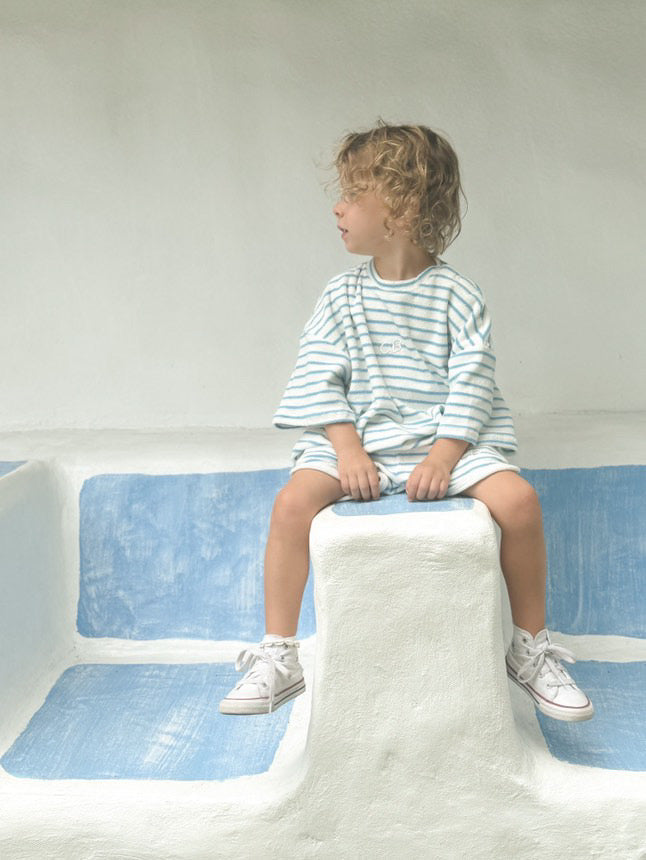 Terry Toweling Stripe Tee - Blue - CINNAMON BABY Cinnamon Baby