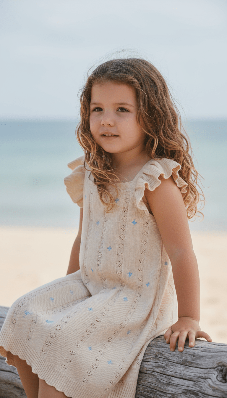 NEW Della Ruffle Knit Pointelle Dress | Coastal Sand | WYLDE.