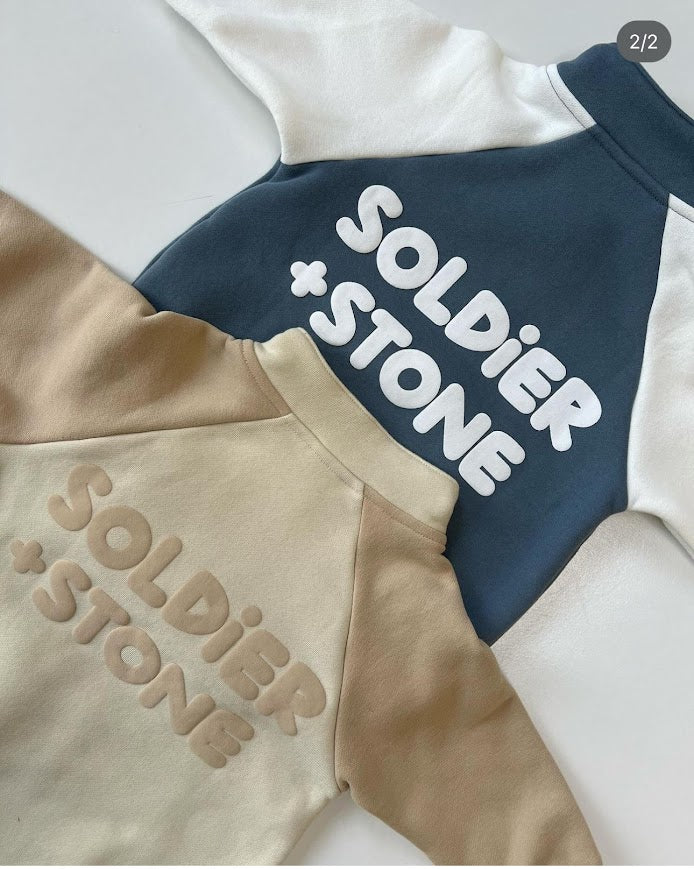 Two Toned Romper- Blue / White Soldier & Stone