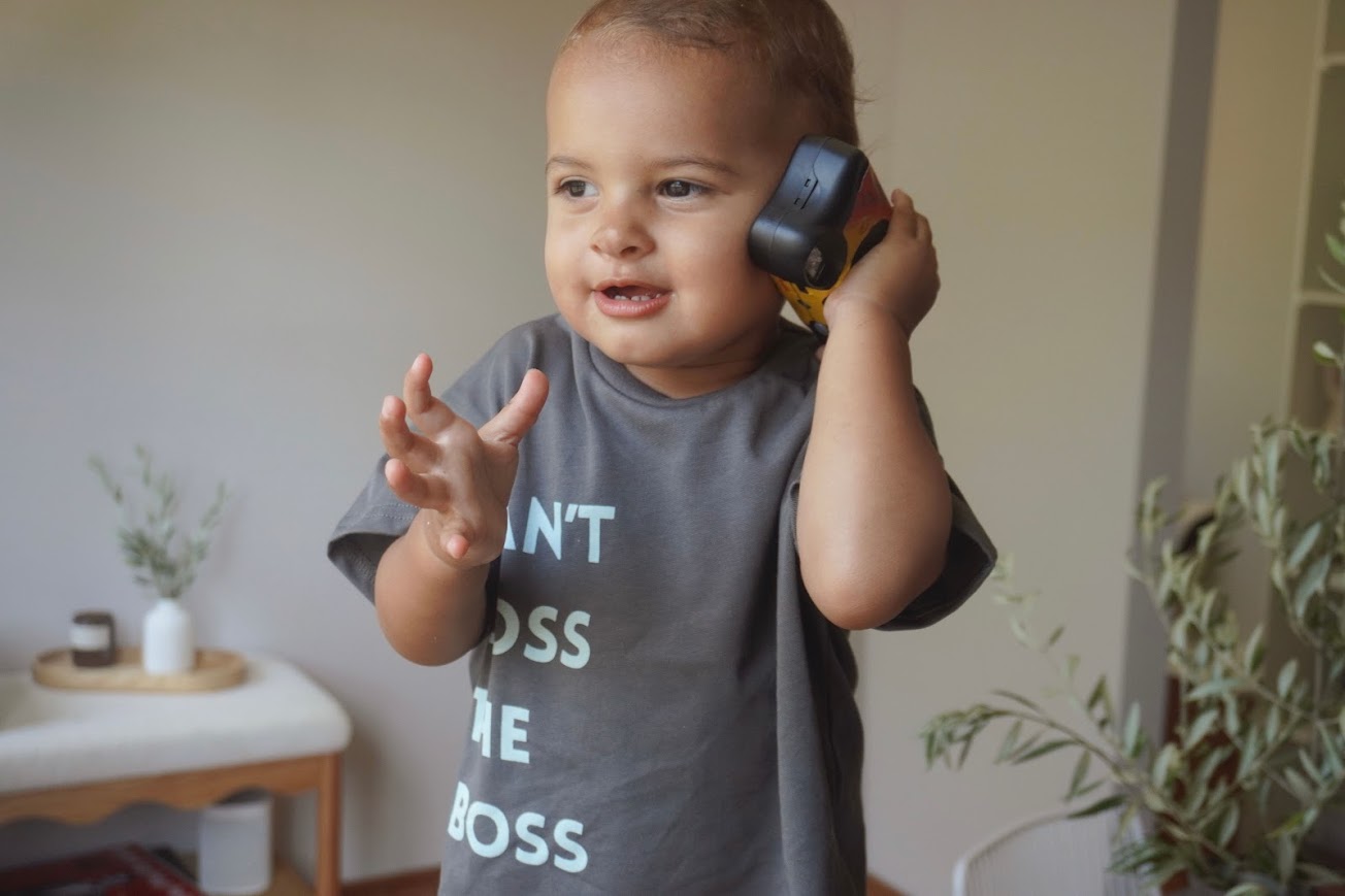 Can't Boss The Boss Tee | Light Blue on Charcoal | WYLDE. Wylde. Clothing for Kids