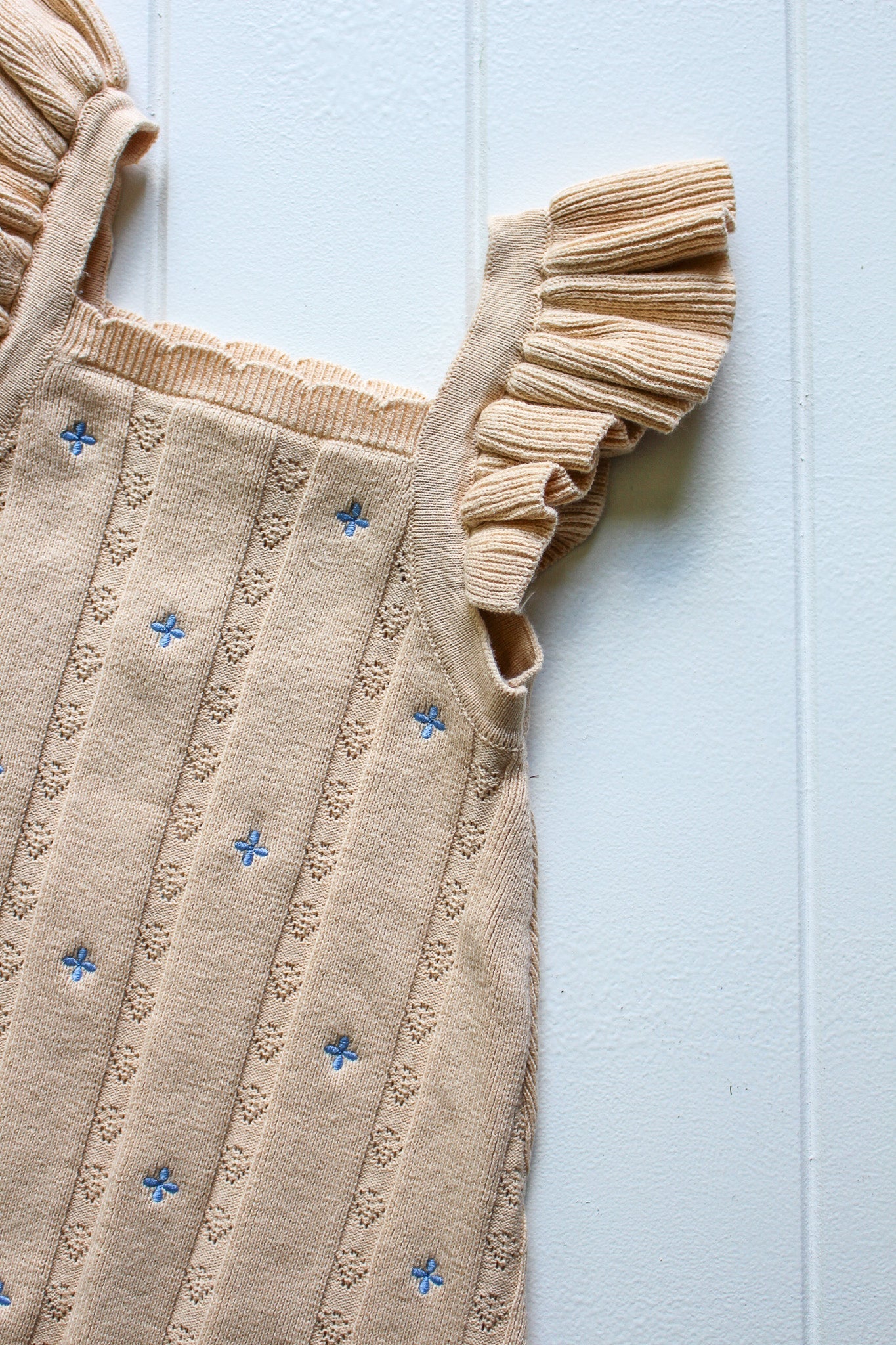 NEW Della Ruffle Knit Pointelle Dress | Coastal Beige | WYLDE. Wylde. Clothing for Kids