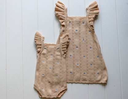 NEW Della Ruffle Knit Pointelle Dress | Coastal Beige | WYLDE. Wylde. Clothing for Kids