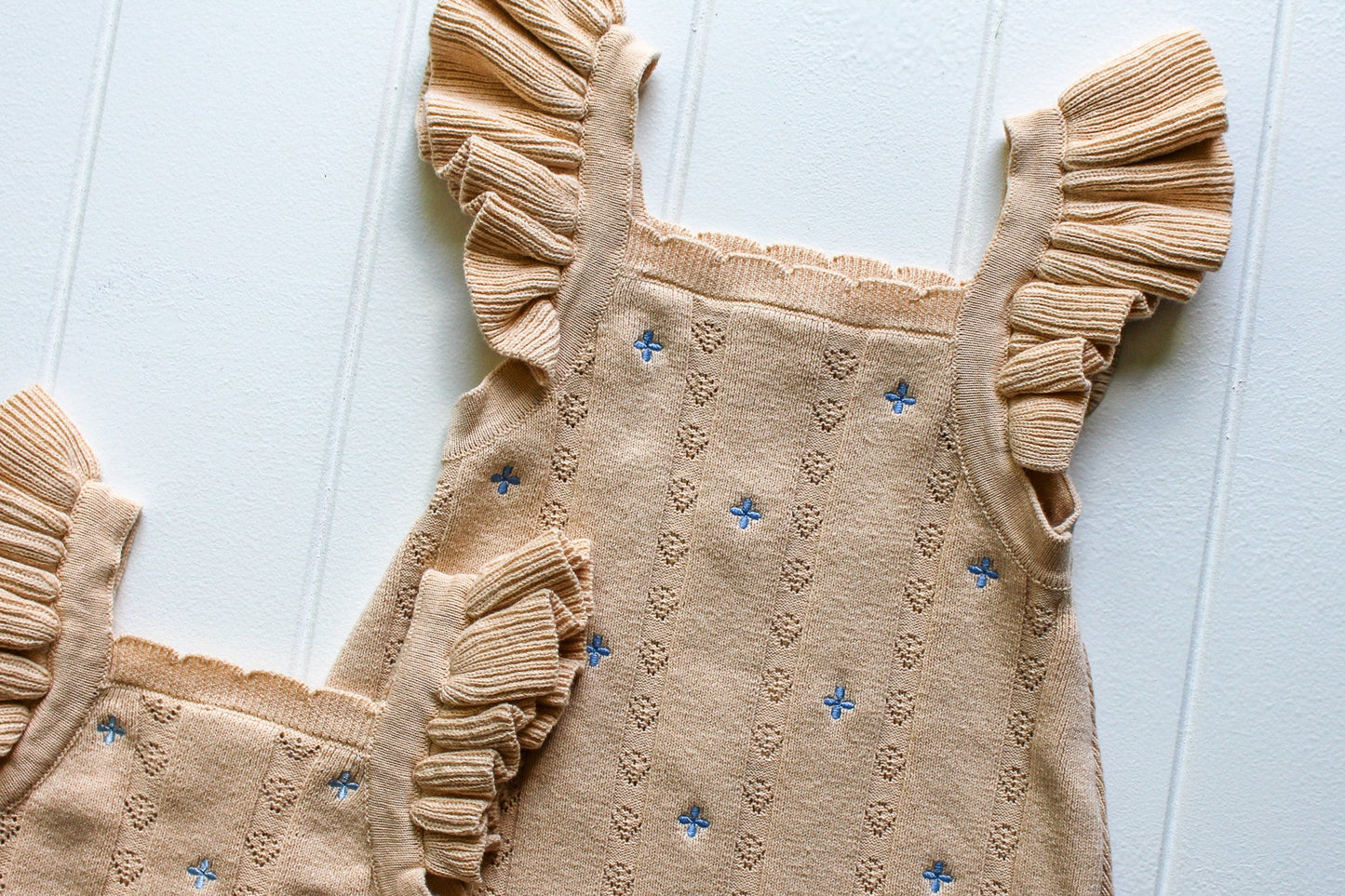 NEW Della Ruffle Knit Pointelle Dress | Coastal Beige | WYLDE. Wylde. Clothing for Kids