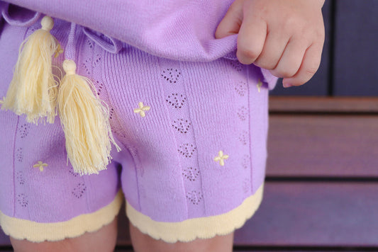 Surf Baby Scalloped Knit Shorts | Lilac & Lemon  | WYLDE. Wylde. Clothing for Kids
