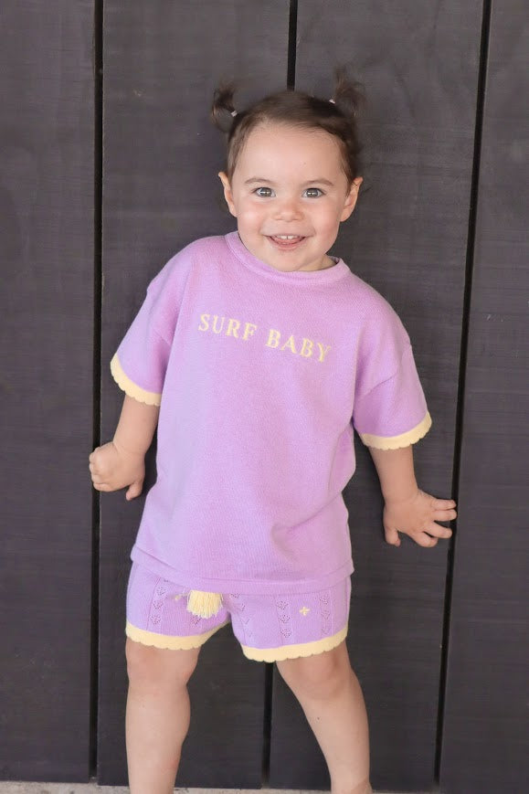 Surf Baby Scalloped Knit Shorts | Lilac & Lemon  | WYLDE. Wylde. Clothing for Kids