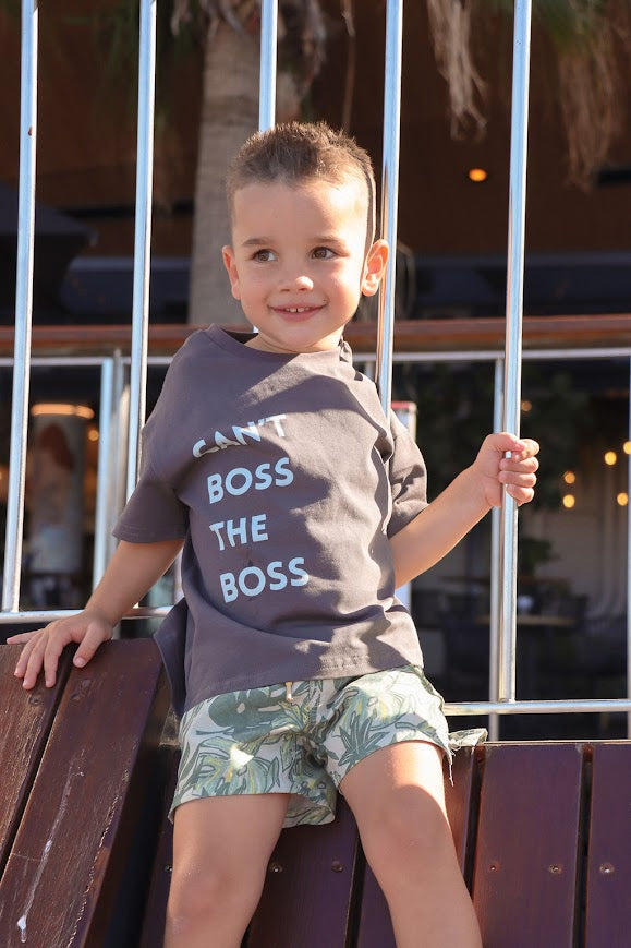 Can't Boss The Boss Tee | Light Blue on Charcoal | WYLDE. Wylde. Clothing for Kids