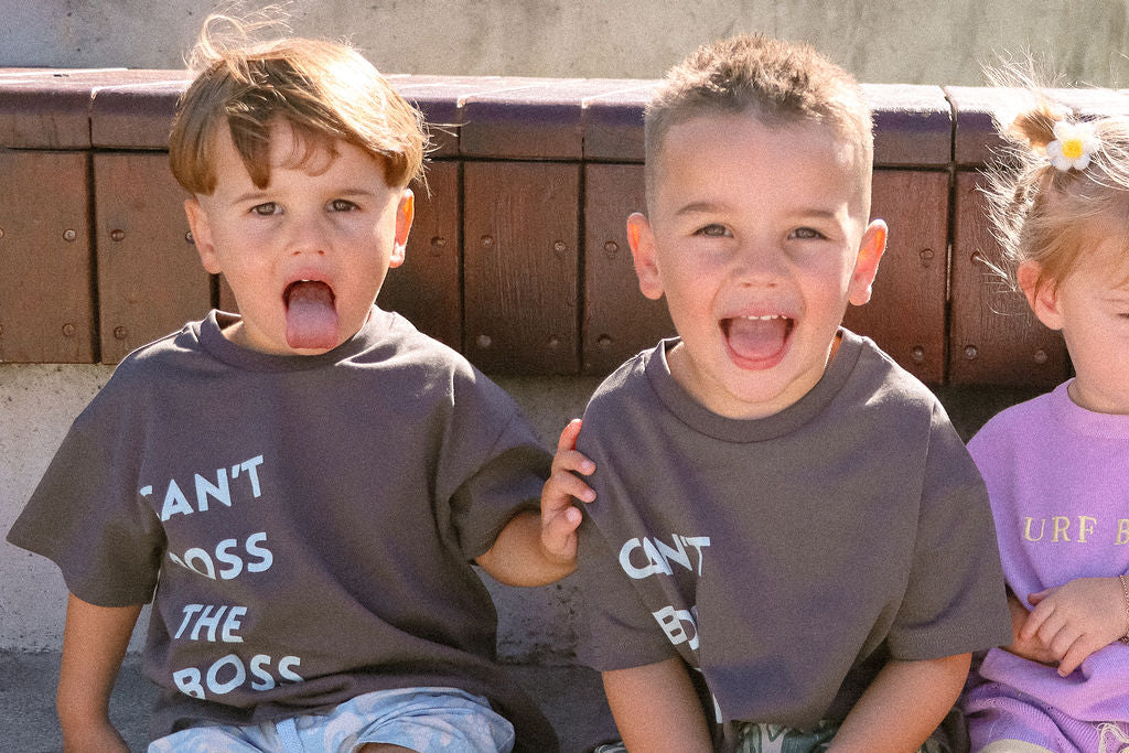 Can't Boss The Boss Tee | Light Blue on Charcoal | WYLDE. Wylde. Clothing for Kids
