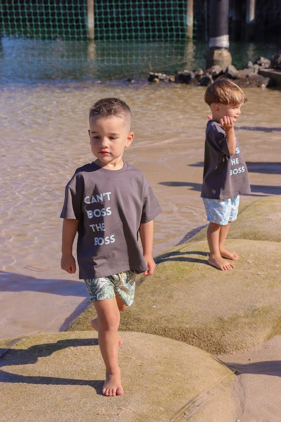Can't Boss The Boss Tee | Light Blue on Charcoal | WYLDE. Wylde. Clothing for Kids