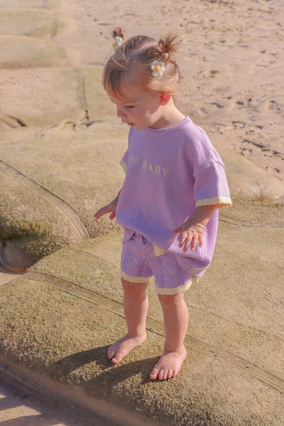 Surf Baby Scalloped Knit Shorts | Lilac & Lemon  | WYLDE. Wylde. Clothing for Kids