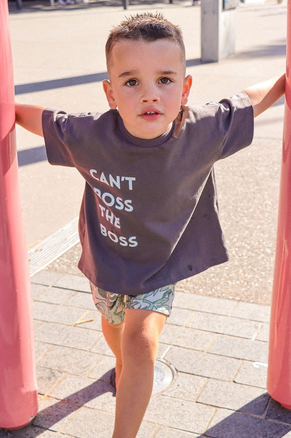 Can't Boss The Boss Tee | Light Blue on Charcoal | WYLDE. Wylde. Clothing for Kids