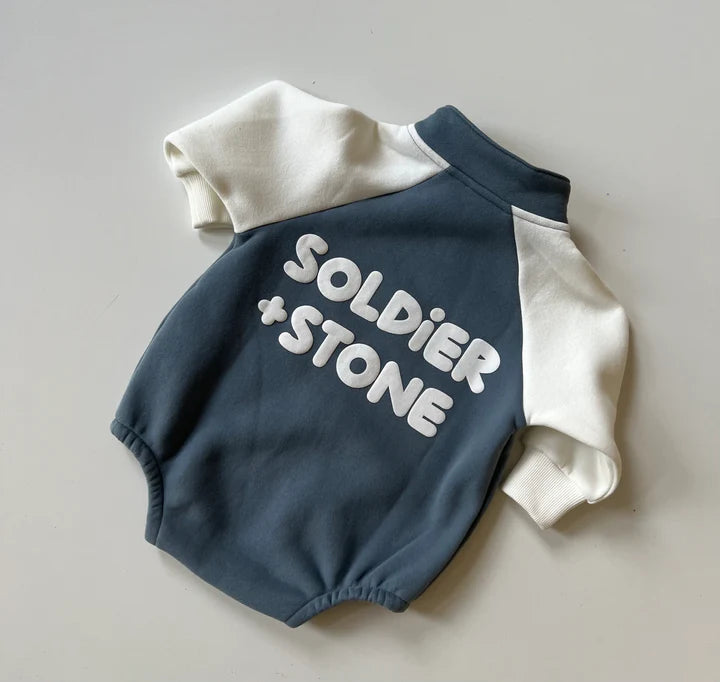Two Toned Romper- Blue / White Soldier & Stone