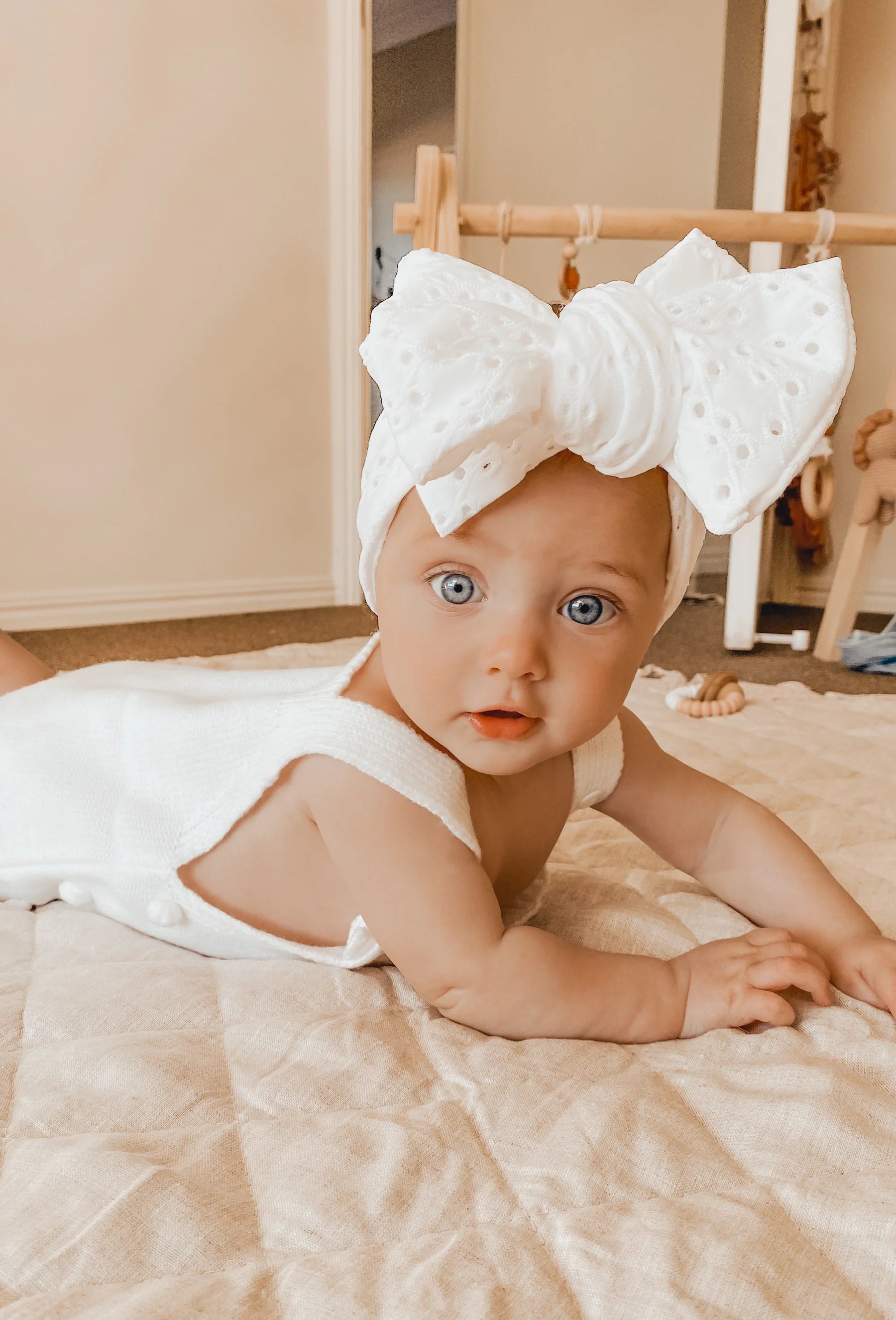 Little and Fern - Bambi Eyelet Oversized Topknot | White wyldeclothing